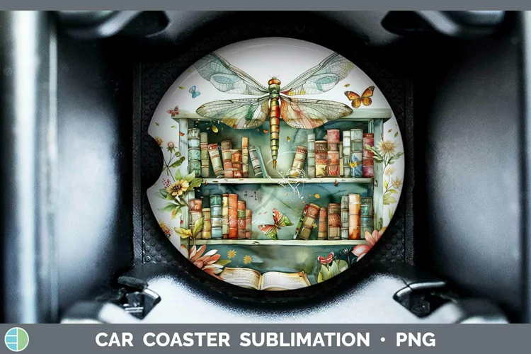 Watercolor Books Dragonfly Car Coaster Sublimation Coaster D