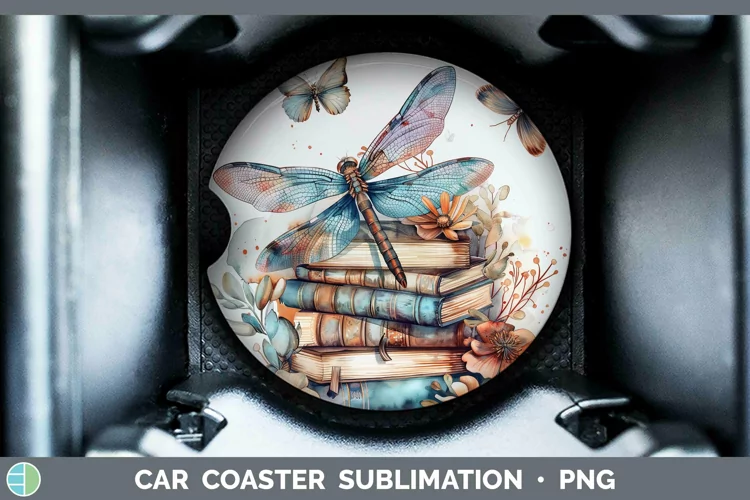 Watercolor Books Dragonfly Car Coaster Sublimation Coaster D