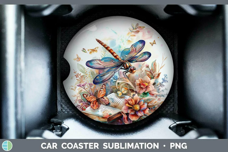 Watercolor Books Dragonfly Car Coaster Sublimation Coaster D