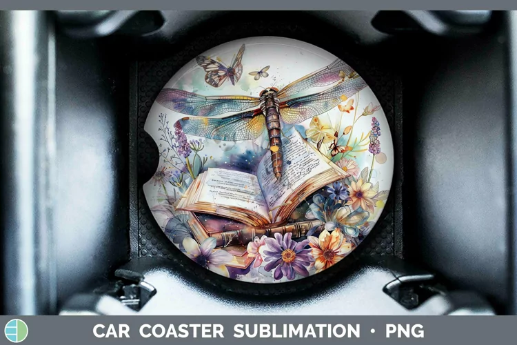 Watercolor Books Dragonfly Car Coaster Sublimation Coaster D