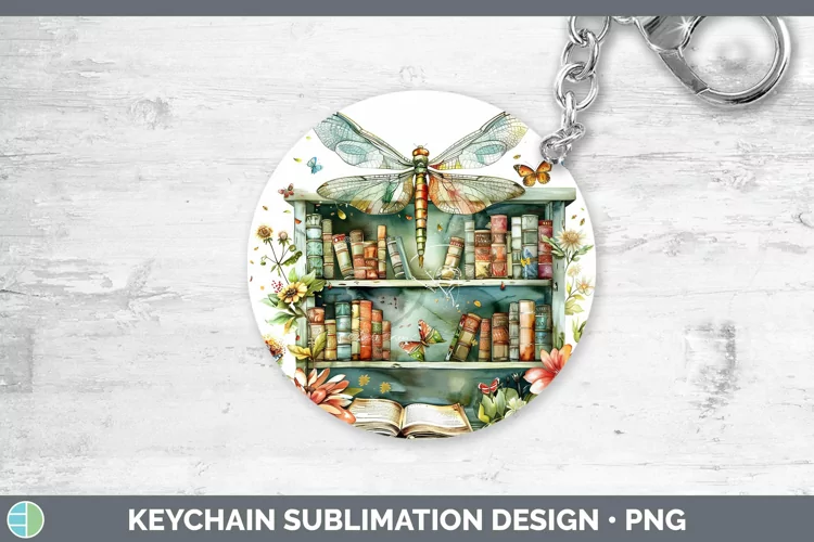 Watercolor Books Dragonfly Keychain Sublimation Keyring Desi