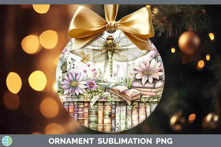 Watercolor Books Dragonfly Ornament Sublimation Bauble Desig