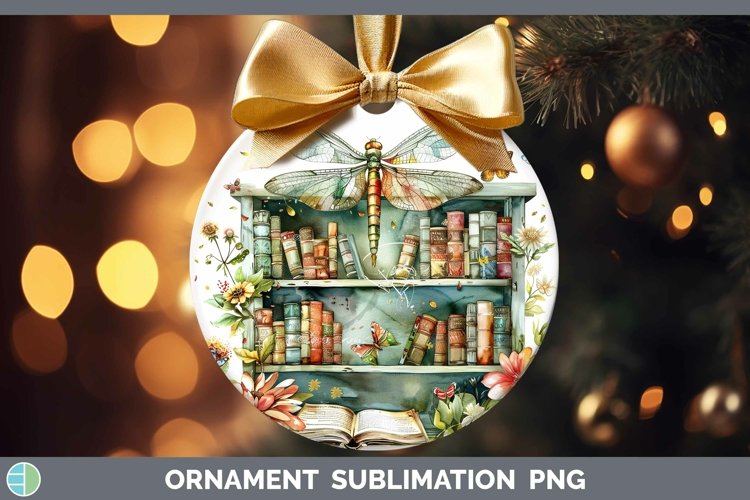 Watercolor Books Dragonfly Ornament Sublimation Bauble Desig