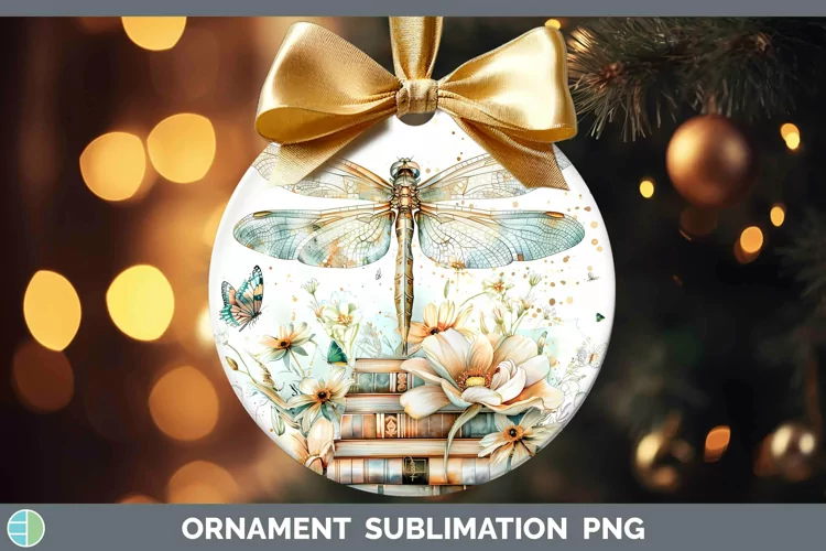 Watercolor Books Dragonfly Ornament Sublimation Bauble Desig