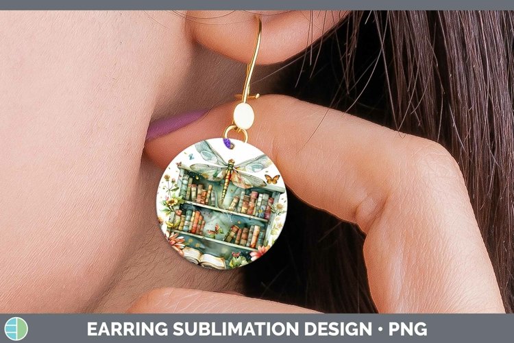 Watercolor Books Dragonfly Round Earrings Sublimation Earrin