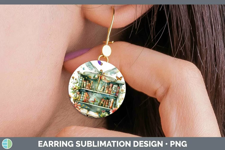Watercolor Books Dragonfly Round Earrings Sublimation Earrin