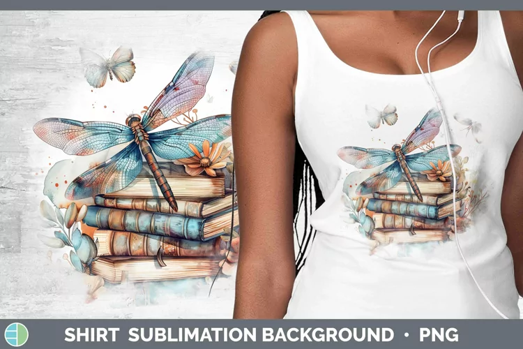 Watercolor Books Dragonfly Shirt Sublimation Sublimation Bac