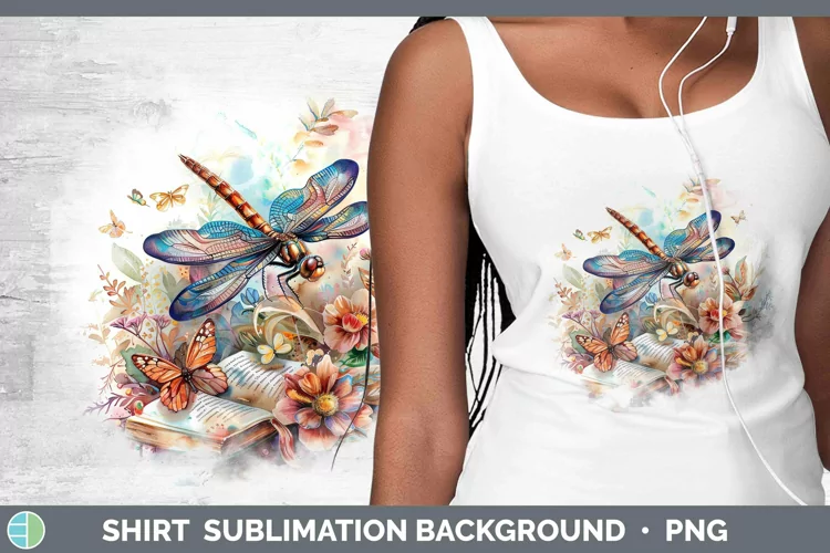 Watercolor Books Dragonfly Shirt Sublimation Sublimation Bac