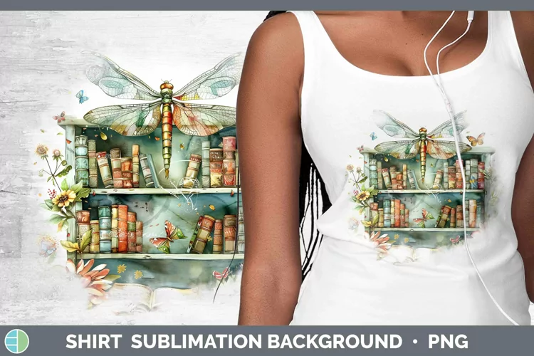 Watercolor Books Dragonfly Shirt Sublimation Sublimation Bac