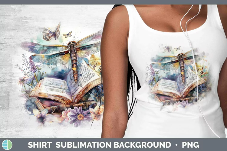 Watercolor Books Dragonfly Shirt Sublimation Sublimation Bac