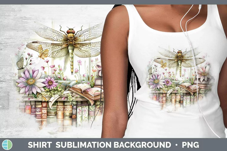 Watercolor Books Dragonfly Shirt Sublimation Sublimation Bac