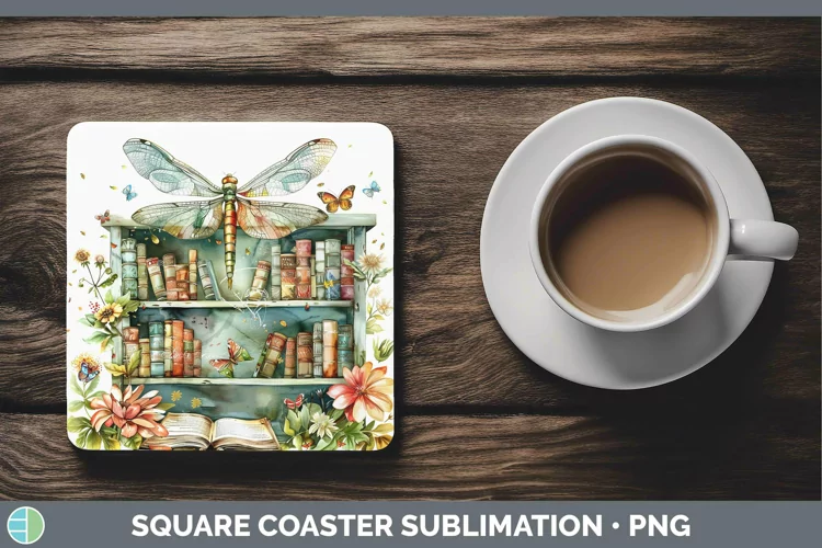 Watercolor Books Dragonfly Square Coaster Sublimation Coaste