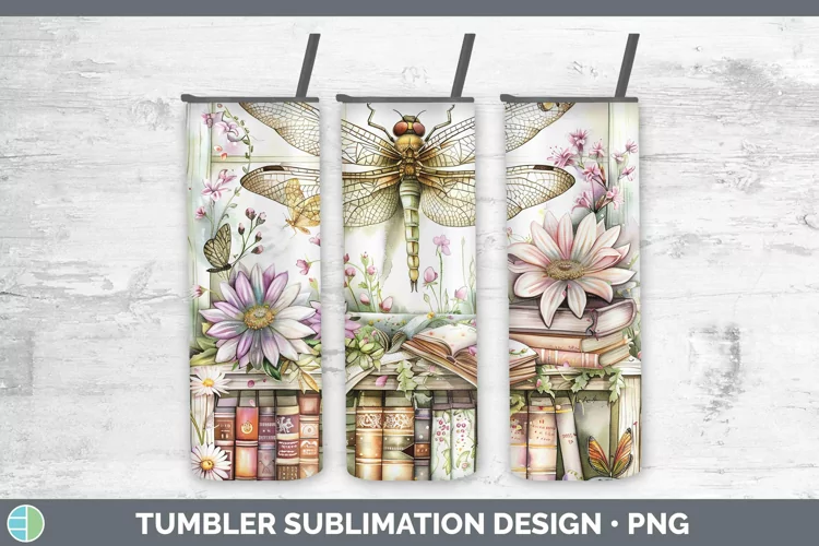 Watercolor Books Dragonfly Tumbler Sublimation 20 oz Skinny