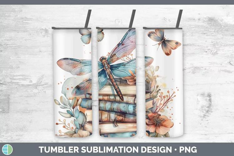 Watercolor Books Dragonfly Tumbler Sublimation 20 oz Skinny