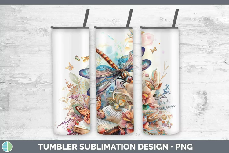 Watercolor Books Dragonfly Tumbler Sublimation 20 oz Skinny