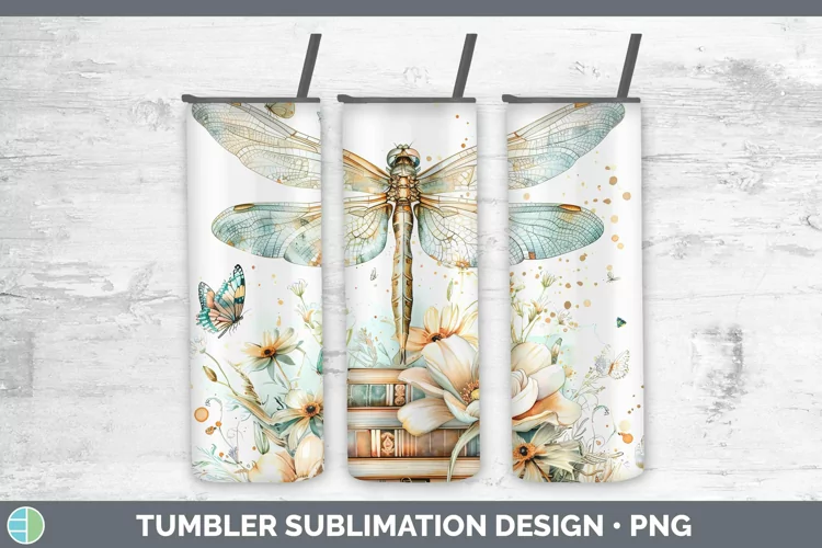 Watercolor Books Dragonfly Tumbler Sublimation 20 oz Skinny