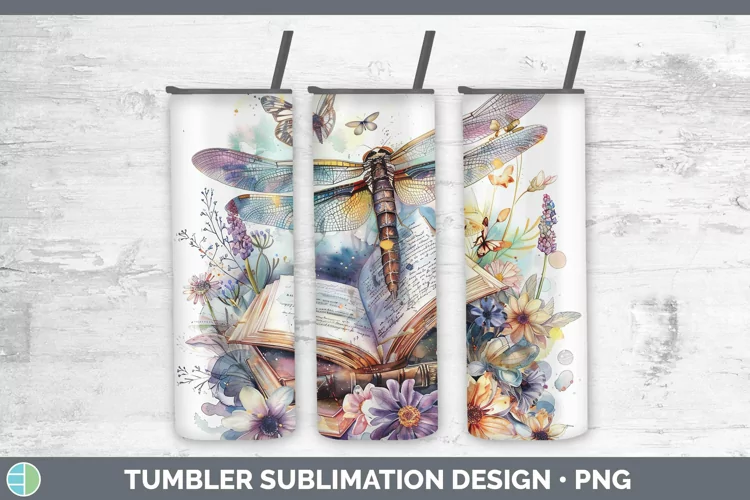 Watercolor Books Dragonfly Tumbler Sublimation 20 oz Skinny
