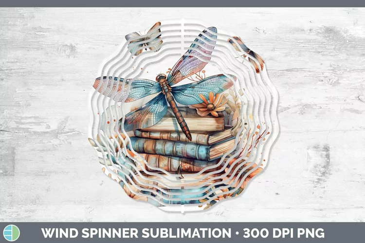 Watercolor Books Dragonfly Wind Spinner Sublimation Spinner