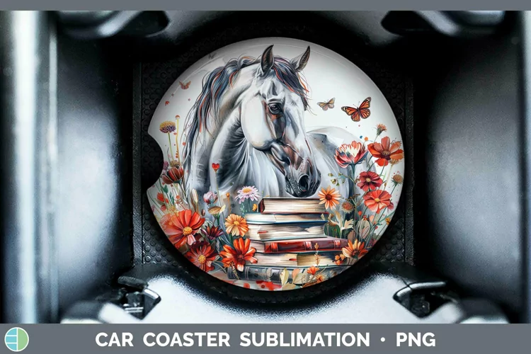 Watercolor Books Horse Car Coaster Sublimation Coaster Desig