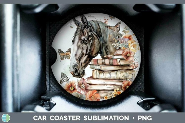 Watercolor Books Horse Car Coaster Sublimation Coaster Desig