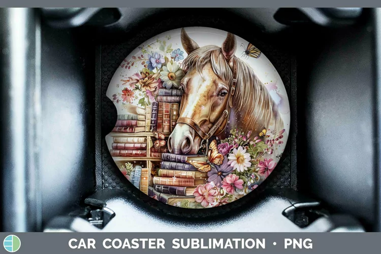 Watercolor Books Horse Car Coaster Sublimation Coaster Desig