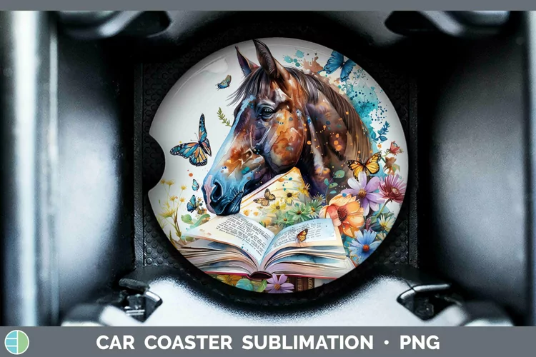 Watercolor Books Horse Car Coaster Sublimation Coaster Desig