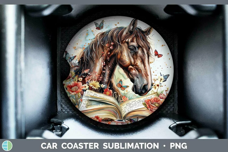 Watercolor Books Horse Car Coaster Sublimation Coaster Desig
