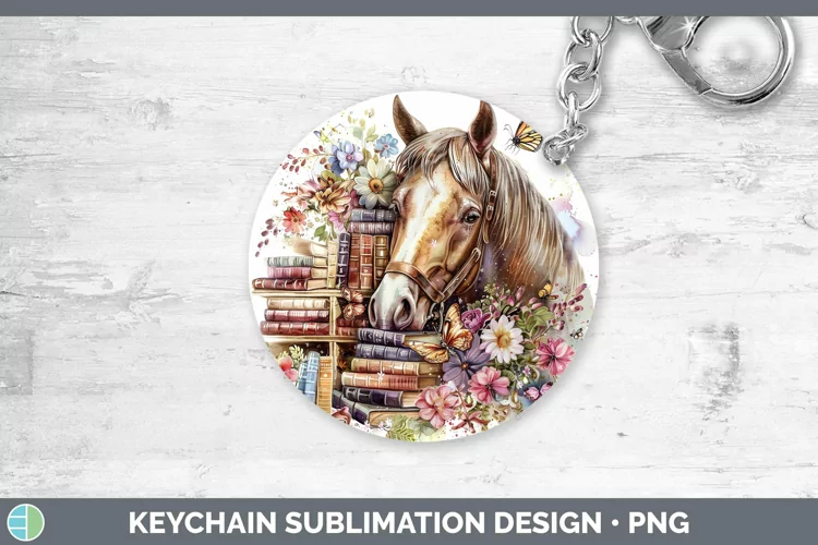 Watercolor Books Horse Keychain Sublimation Keyring Designs
