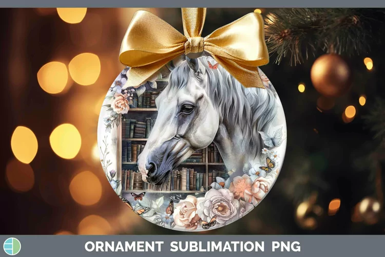 Watercolor Books Horse Ornament Sublimation Bauble Designs