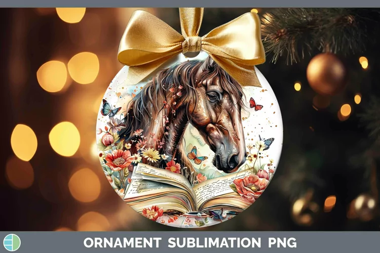 Watercolor Books Horse Ornament Sublimation Bauble Designs