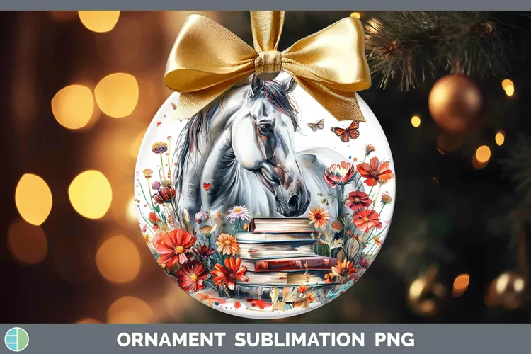 Watercolor Books Horse Ornament Sublimation Bauble Designs
