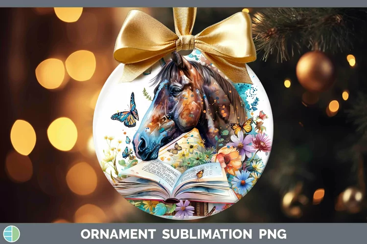 Watercolor Books Horse Ornament Sublimation Bauble Designs