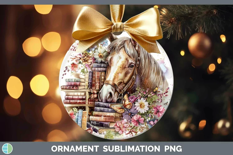 Watercolor Books Horse Ornament Sublimation Bauble Designs