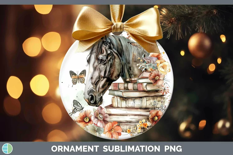 Watercolor Books Horse Ornament Sublimation Bauble Designs