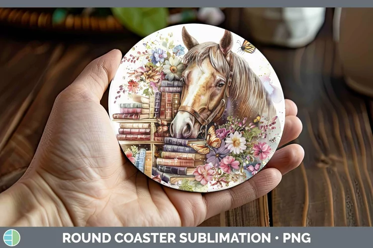 Watercolor Books Horse Round Coaster Sublimation Coaster Des