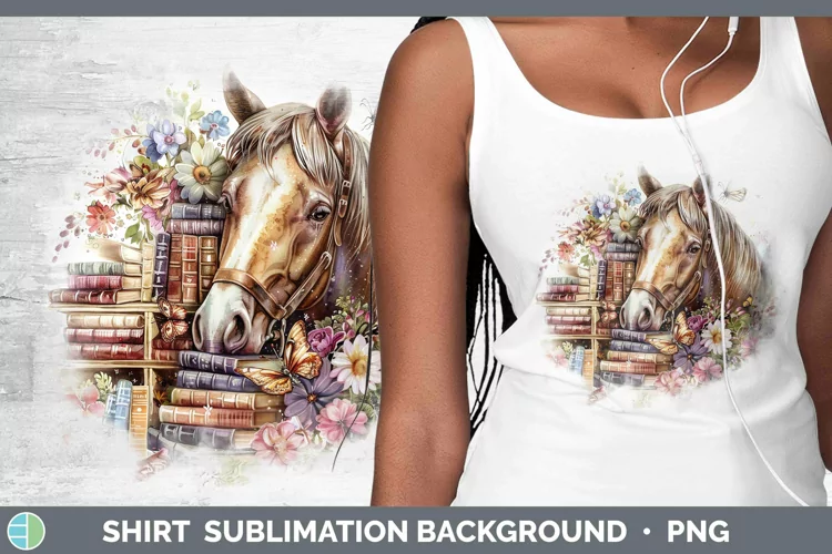 Watercolor Books Horse Shirt Sublimation Sublimation Backgro