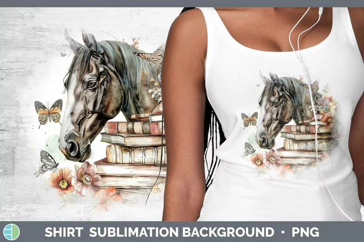 Watercolor Books Horse Shirt Sublimation Sublimation Backgro