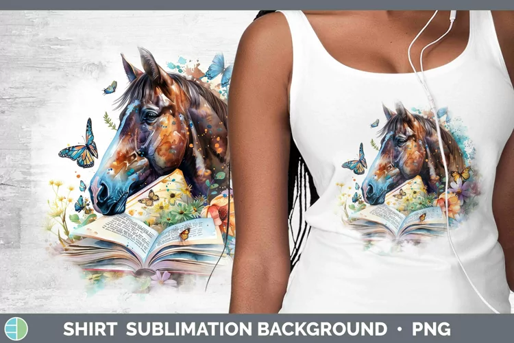 Watercolor Books Horse Shirt Sublimation Sublimation Backgro