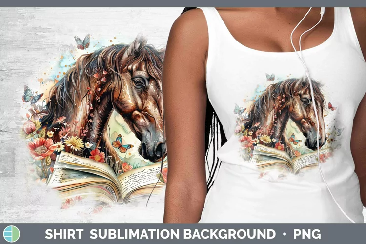 Watercolor Books Horse Shirt Sublimation Sublimation Backgro
