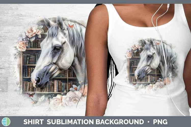 Watercolor Books Horse Shirt Sublimation Sublimation Backgro