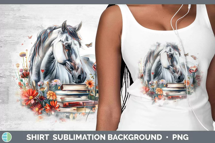 Watercolor Books Horse Shirt Sublimation Sublimation Backgro