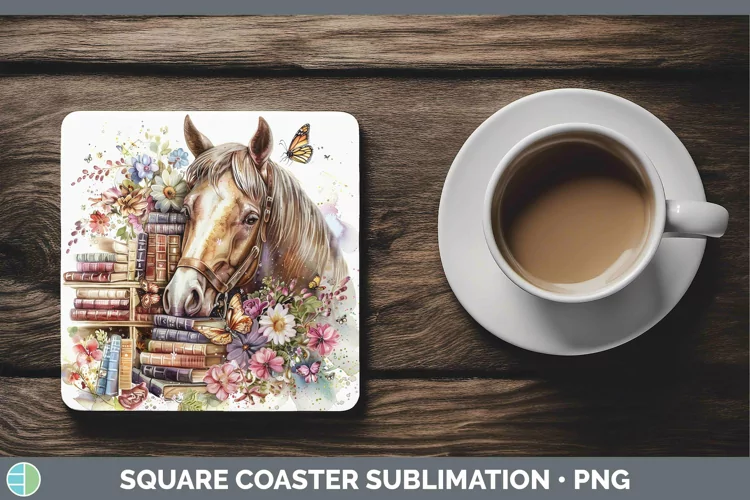 Watercolor Books Horse Square Coaster Sublimation Coaster De