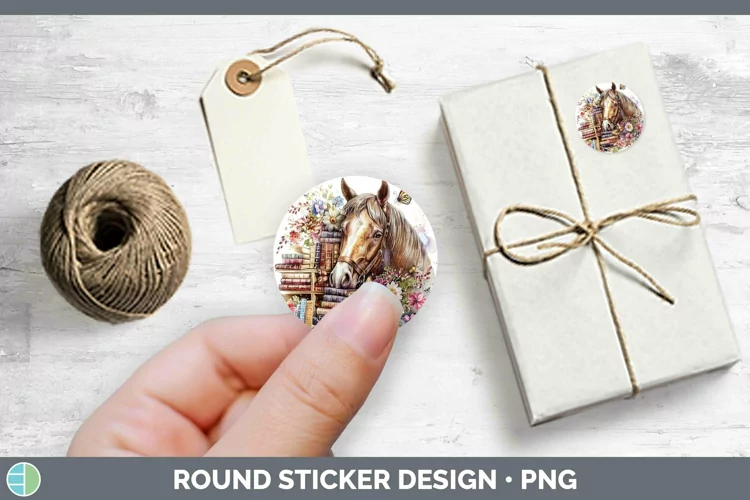 Watercolor Books Horse Stickers | Round Labels Designs