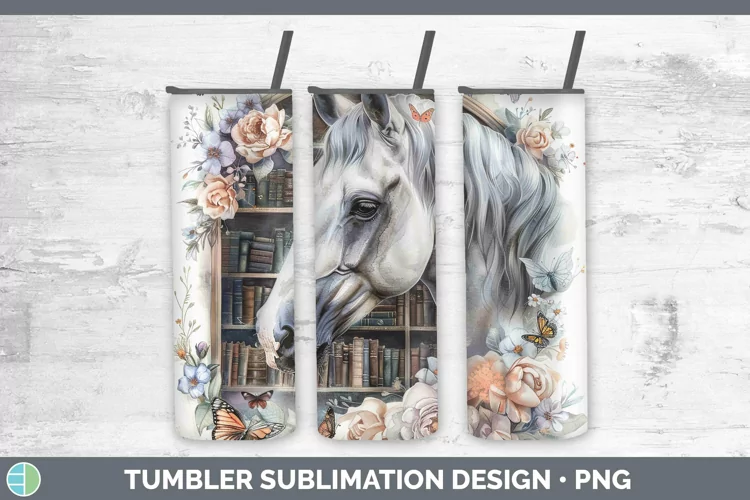 Watercolor Books Horse Tumbler Sublimation 20 oz Skinny Tumb