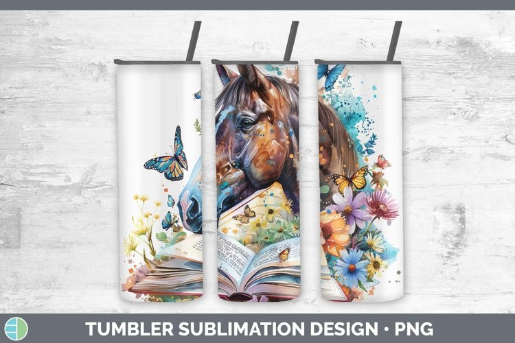 Watercolor Books Horse Tumbler Sublimation 20 oz Skinny Tumb