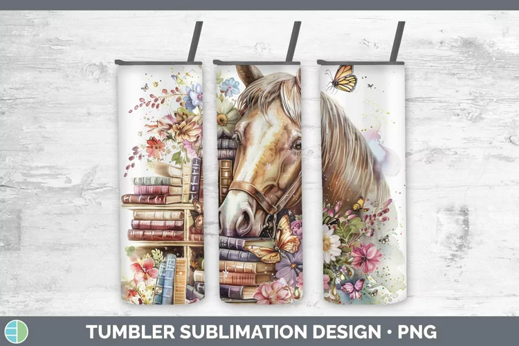 Watercolor Books Horse Tumbler Sublimation 20 oz Skinny Tumb