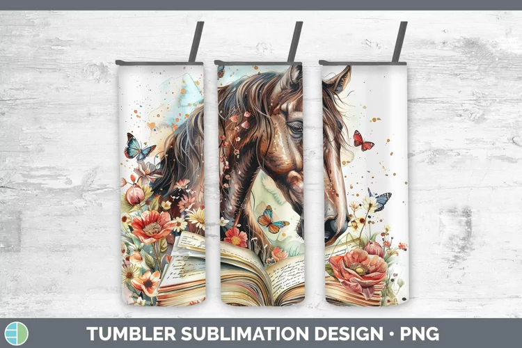 Watercolor Books Horse Tumbler Sublimation 20 oz Skinny Tumb