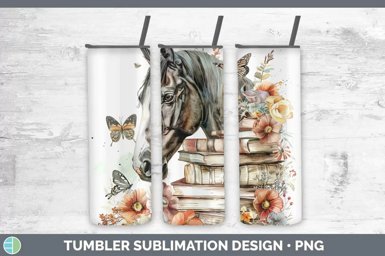 Watercolor Books Horse Tumbler Sublimation 20 oz Skinny Tumb