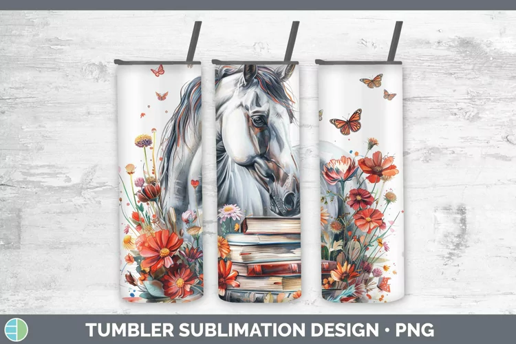 Watercolor Books Horse Tumbler Sublimation 20 oz Skinny Tumb