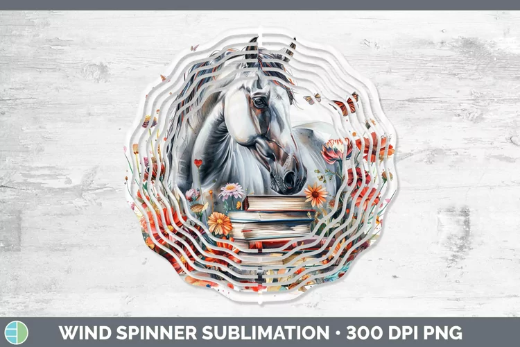 Watercolor Books Horse Wind Spinner Sublimation Spinner Desi